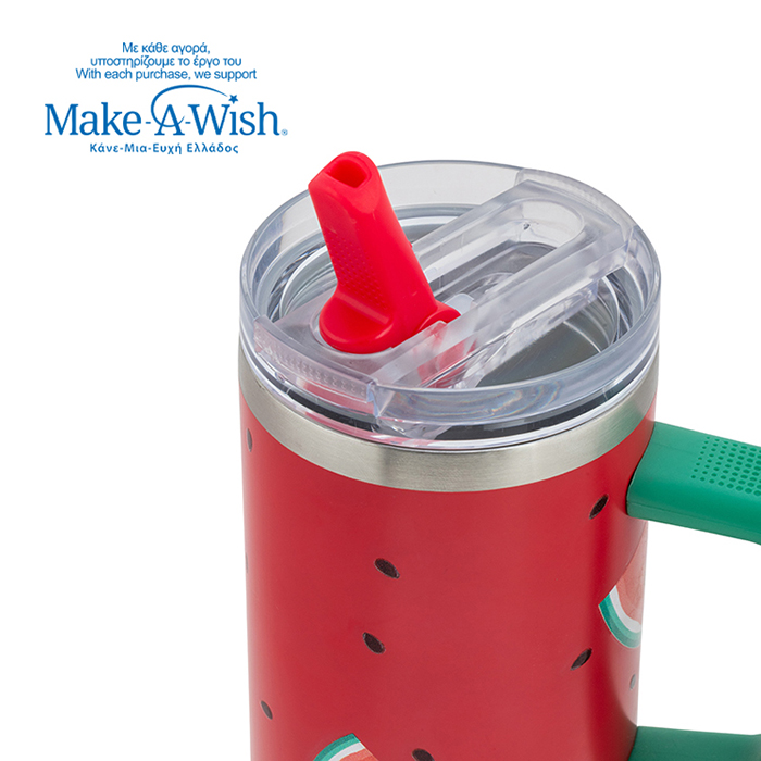 Θερμός tumbler ανοξείδωτο με καλαμάκι "We Care", Watermelon 900ml