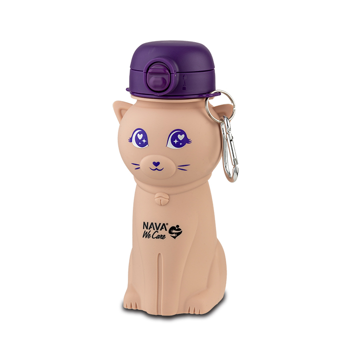 Μπουκάλι νερού σιλικόνης ροζ γάτα "We Care" 500ml