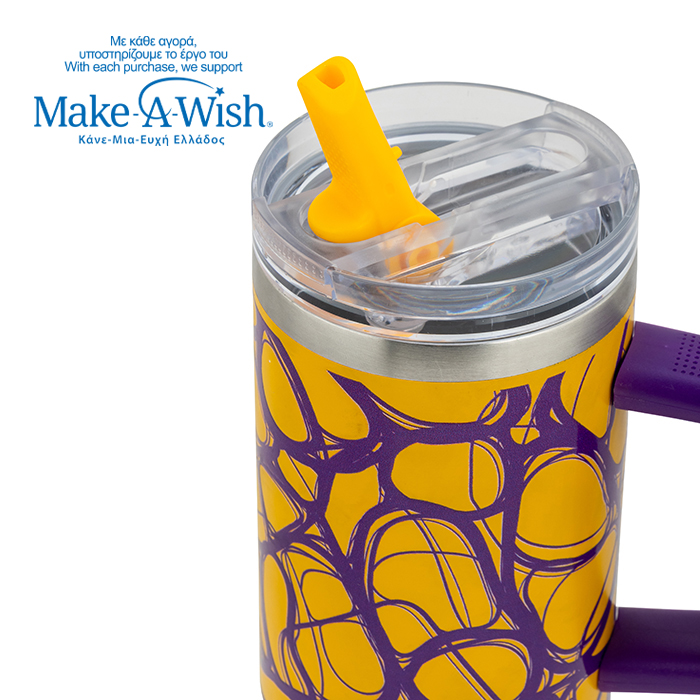 Θερμός tumbler ανοξείδωτο με καλαμάκι "We Care", Yellow Print 900ml