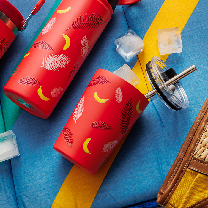 Θερμός ποτήρι με ανοξείδωτο καλαμάκι "We Care", Palm Banana 350ml