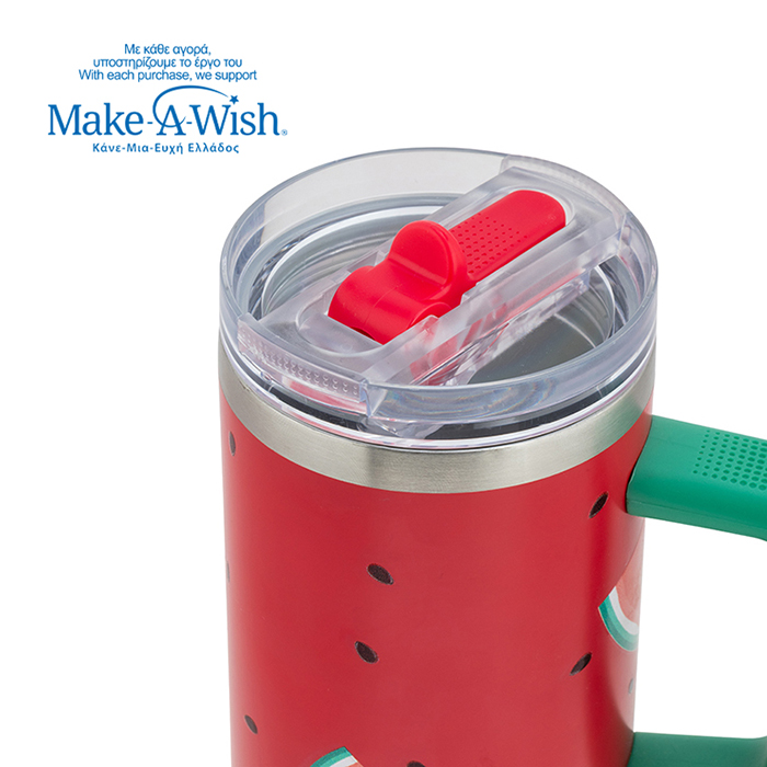 Θερμός tumbler ανοξείδωτο με καλαμάκι "We Care", Watermelon 900ml