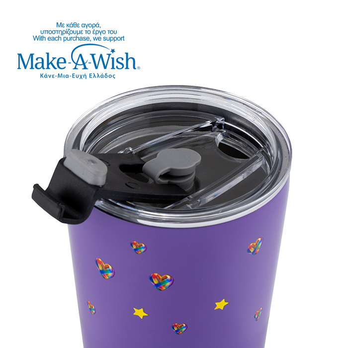 Θερμός ποτήρι με ανοξείδωτο καλαμάκι "We Care", Purple Unicorn 350ml