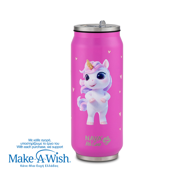 Θερμός ποτήρι με καλαμάκι από σιλικόνη "We Care", Pink Unicorn 500ml