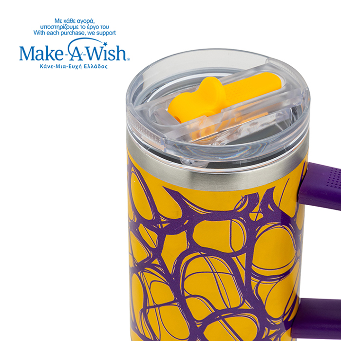 Θερμός tumbler ανοξείδωτο με καλαμάκι "We Care", Yellow Print 900ml