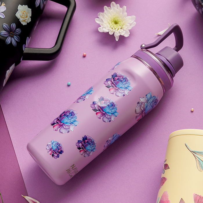 Θερμός μπουκάλι ανοξείδωτο με στόμιο "We Care", Purple Floral 500ml