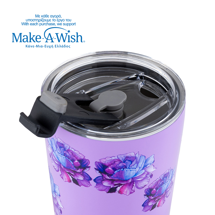 Θερμός ποτήρι με ανοξείδωτο καλαμάκι "We Care", Purple Floral 350ml