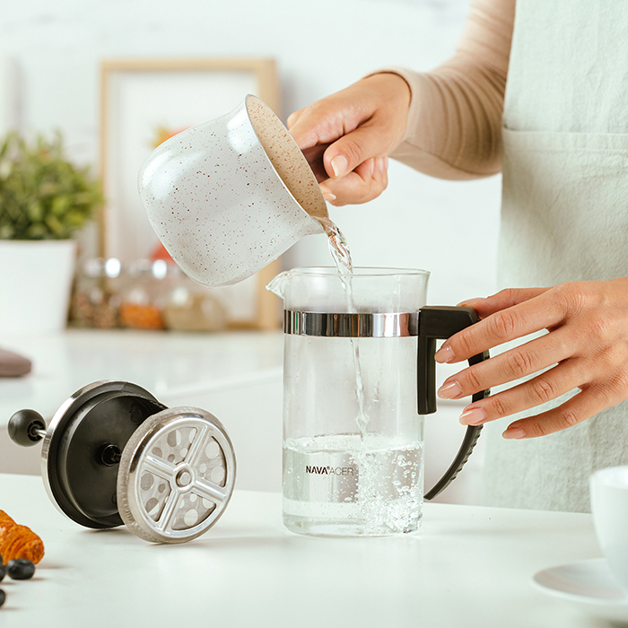 UPPHETTA French press coffee maker, glass, stainless steel, Height