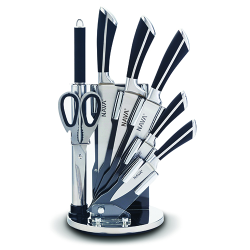 stainless-steel-knife-set-of-8pcs-black-handles-on-acrylic-stand