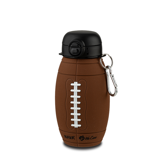 Μπουκάλι νερού σιλικόνης καφέ μπάλα Ράγκμπι "We Care" 630ml