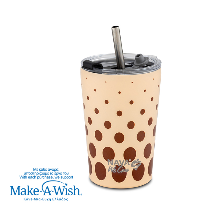 stainless-steel-insulated-travel-mug-with-straw-we-care-brown-dots-350ml