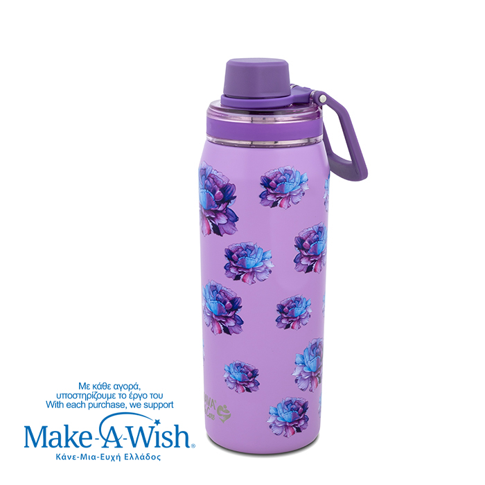 Θερμός μπουκάλι ανοξείδωτο με στόμιο "We Care", Purple Floral 500ml