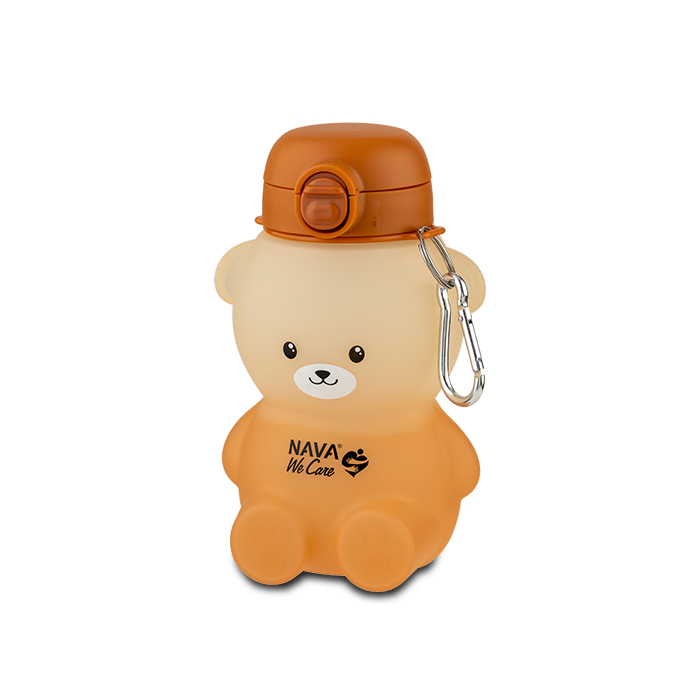 Μπουκάλι νερού σιλικόνης καφέ - μπεζ αρκουδάκι "We Care" 600ml