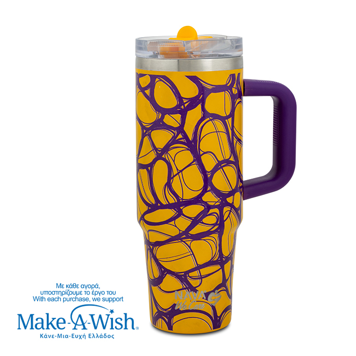 Θερμός tumbler ανοξείδωτο με καλαμάκι "We Care", Yellow Print 900ml