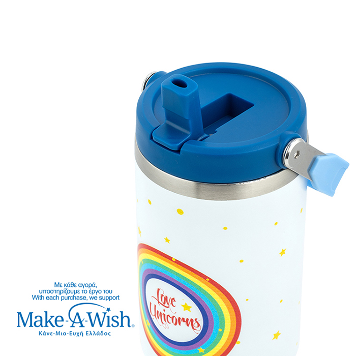 Θερμός tumbler ανοξείδωτο με καλαμάκι "We Care", White Unicorn 900ml