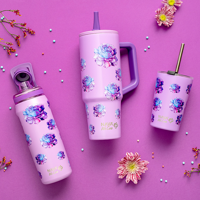 Θερμός μπουκάλι ανοξείδωτο με στόμιο "We Care", Purple Floral 500ml