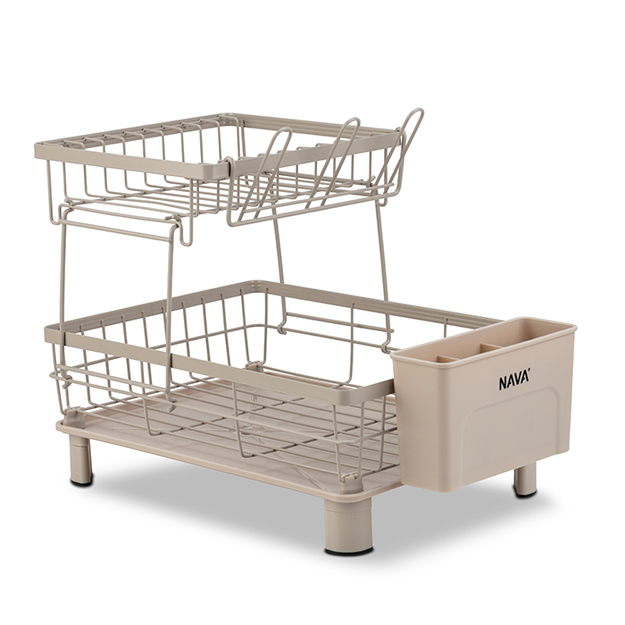 two-tier-metal-dish-drying-rack-with-powder-coating-warm-gray-45cm