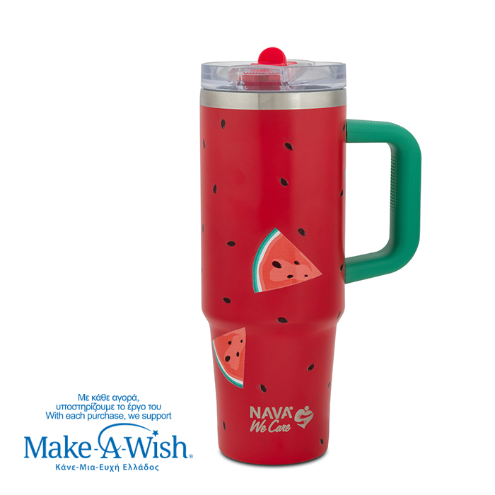 Θερμός tumbler ανοξείδωτο με καλαμάκι "We Care", Watermelon 900ml