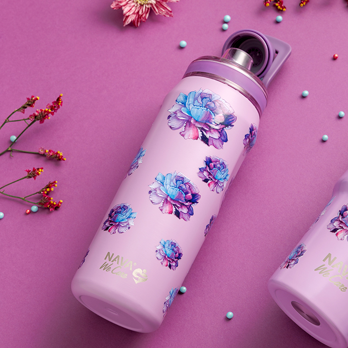 Θερμός μπουκάλι ανοξείδωτο με στόμιο "We Care", Purple Floral 500ml