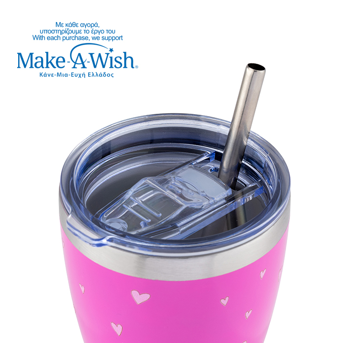 Θερμός ποτήρι με ανοξείδωτο καλαμάκι "We Care" Pink Unicorn 400ml